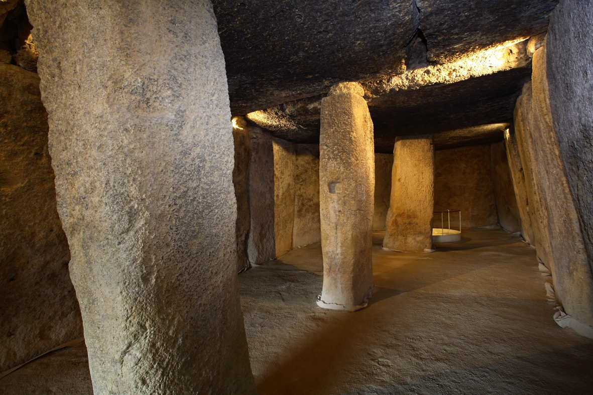 The interior of the dolmen of Menga, the largest dolmen known on the Iberian Peninsula to date (Antequera, Málaga, Spain). Photography courtesy of Dr. Leonardo García Sanjuán.