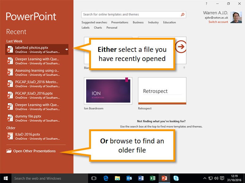 PowerPoint open file screen