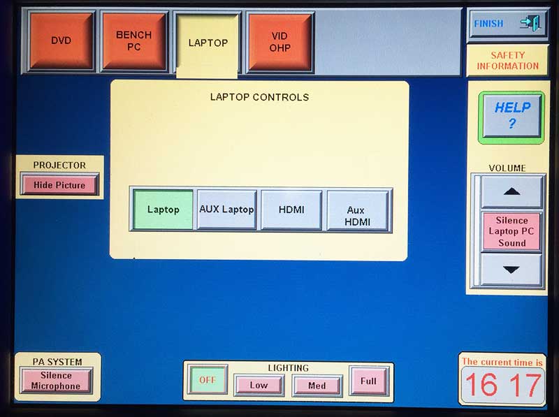 Touch-control panel showing laptop menu