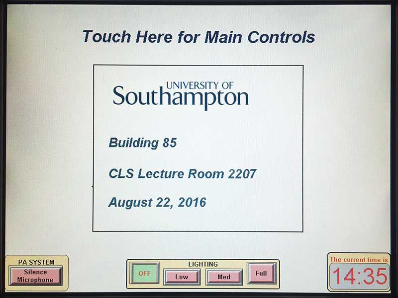 Touch-screen menu showing basic room controls