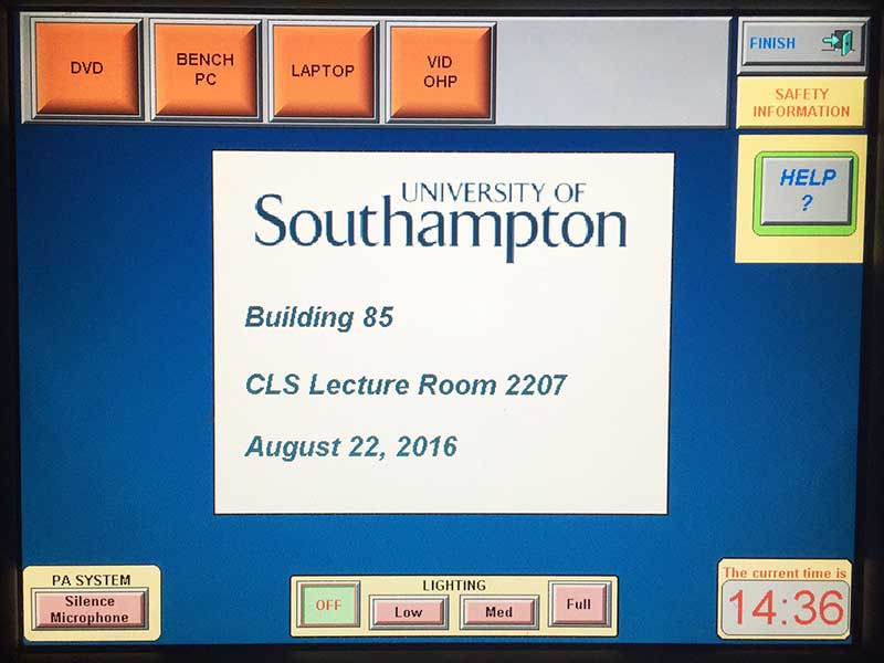 Touch screen showing main equipment controls