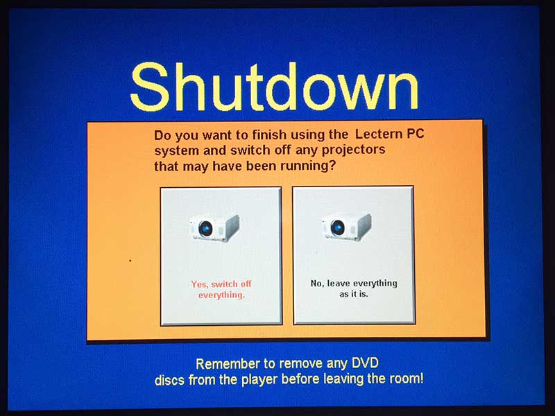 Touch screen showing shutdown options