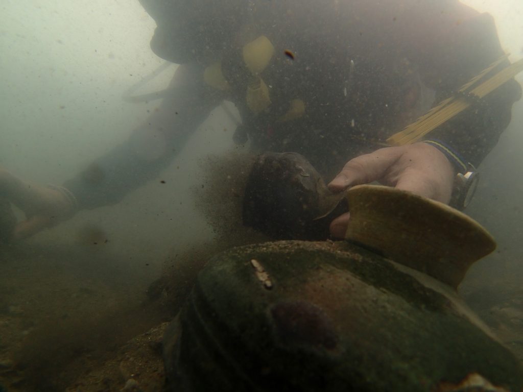 Professor Johan Rönnby carefully excavating an Ottoman bowl found this year at Ropotamo (Image EEFE)