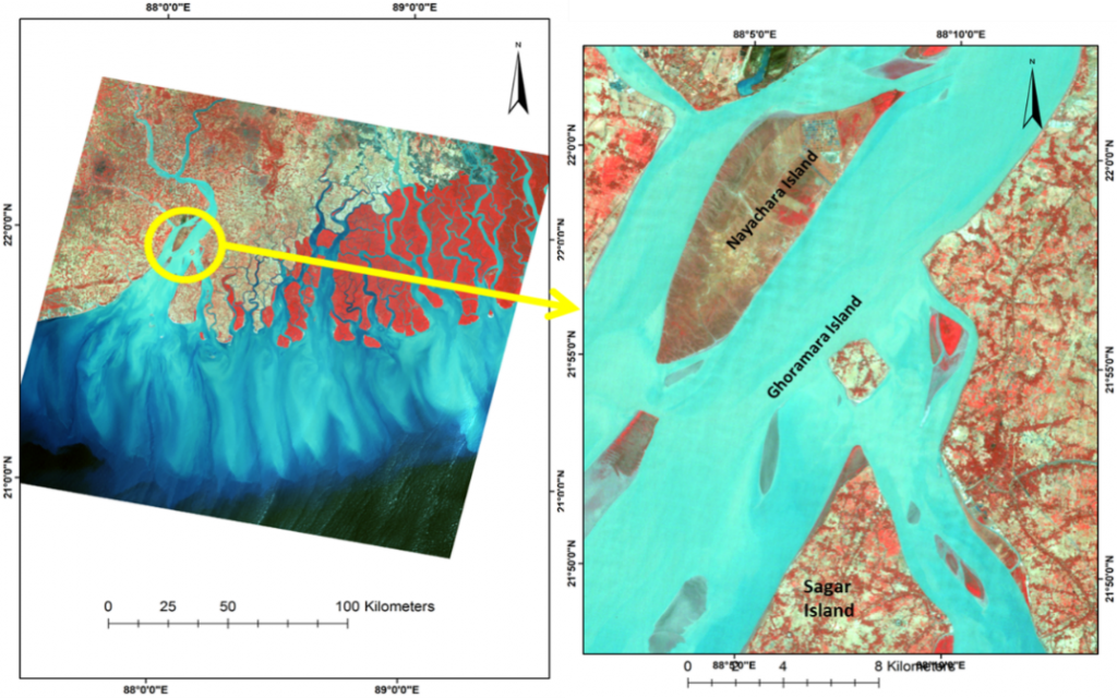 Map 1: location of Ghoramara and Sagar islands in the Indian Bengal delta