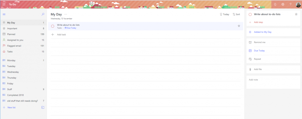 Screenshot from Microsoft To Do