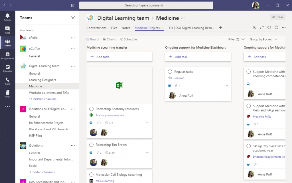 Screenshot from Microsoft Planner in Teams