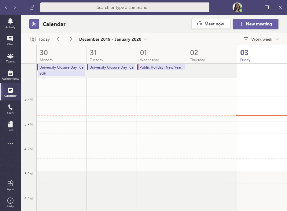 Screenshot showing Calendar view in Microsoft Teams