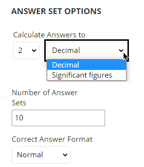 Screenshot showing the choice of whether to use Decimals or Significant figures.