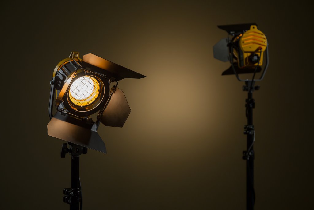 Two halogen spotlights in a studio. 