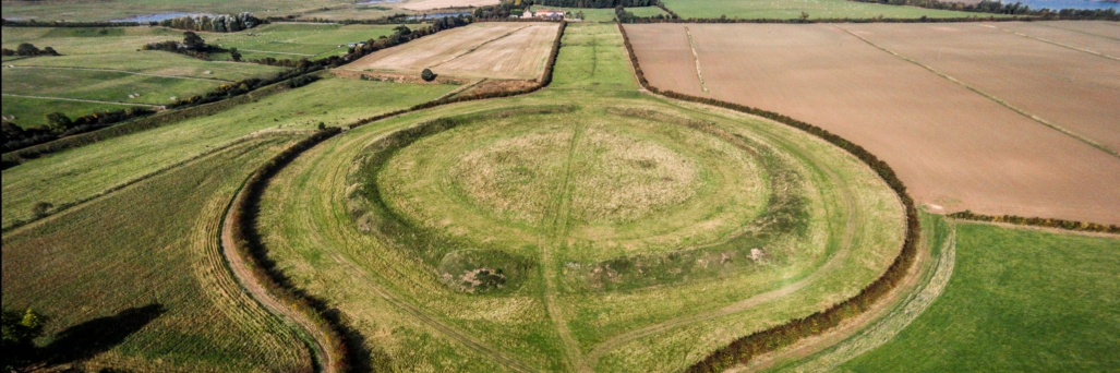 Aerial photography of Thornborough Henges (North Yorkshire, United Kingdom). An example of Neolithic ditched enclosure.