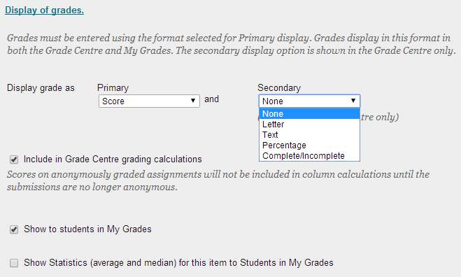 Display of Grades