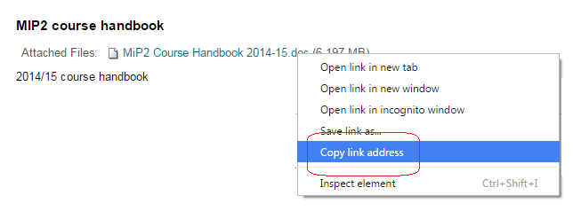 copy link address shortcut