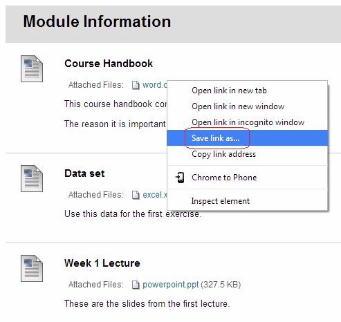 Downloading files from Blackboard to your computer