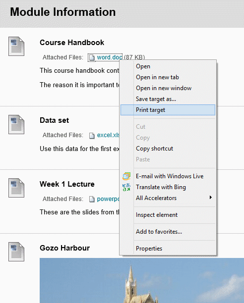 Printing documents (files) from Blackboard
