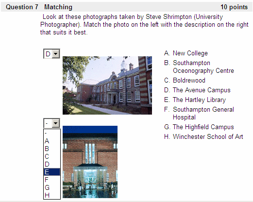 Example Question Types: Matching