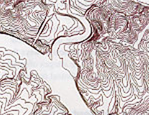 Figure 1: A landscape on the left as a contour plot on the right. Courtesy of USGS.