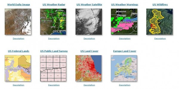 Figure 1: Some examples of public domain environmental data, available as layers streamed to a desktop GIS from an online ESRI resource centre.