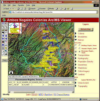 Figure 1: A GPS receiver in Yellowstone National Park and a Web GIS screen shot for a Web GIS support tool for communities along the Mexican/US border. Photos courtesy of USGS