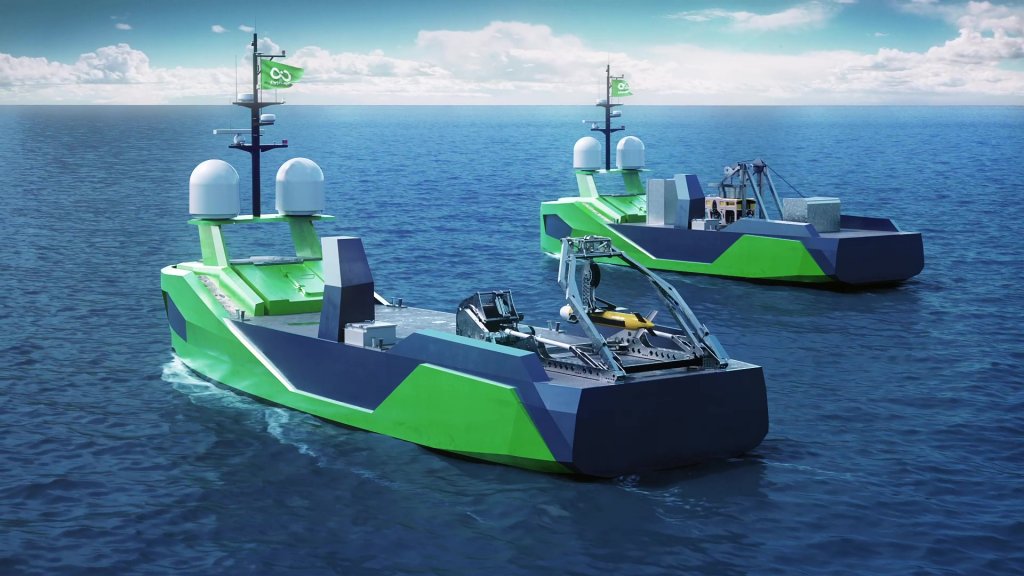 two autonomous ships in a calm sea