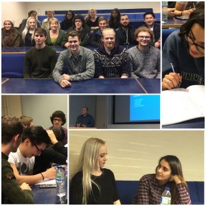bioscience business students learning how to use Media for presentation in a workshop led by Stephan Caspar from Iilead