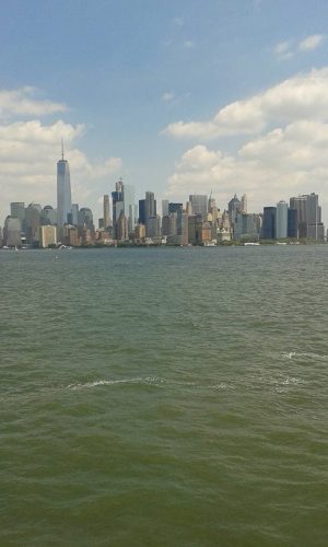 The New York skyline from from the ferry to Ellis Island