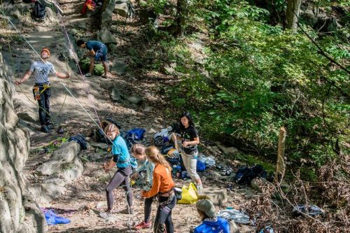 Belaying on a weekend trip to Ohiopyle