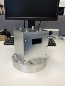 Aluminium fixture that we'll use to fix the UoS3 to a vibrating platform, which will replicate the vibration spectrum the cubesat will experience during launch. Entirely designed and procured by our intern Ben.