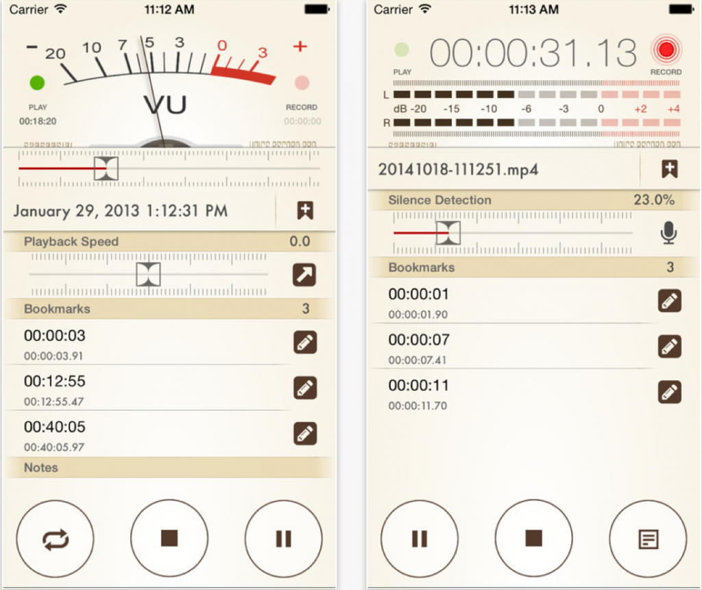 Screenshots showing Voice Recorder Pro 7.