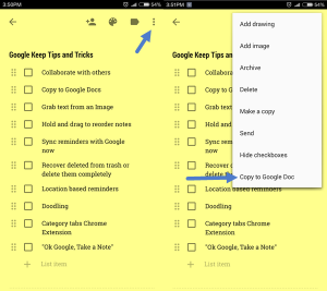 A checklist in Google Keep.