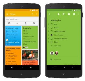 Shopping lists and notes in Keep.