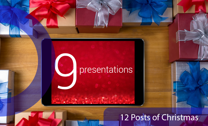 12 posts of Christmas: 9 presentations. An iPad surrounded by presents to represent Panopto presentations.