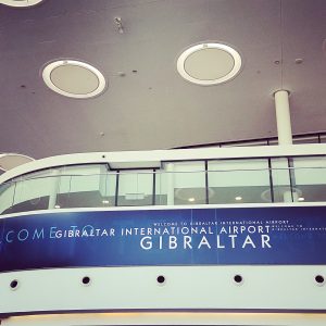 Welcome sign at Gibraltar airport.