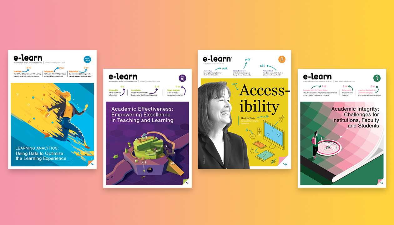 A selection of covers of e-learn magazine