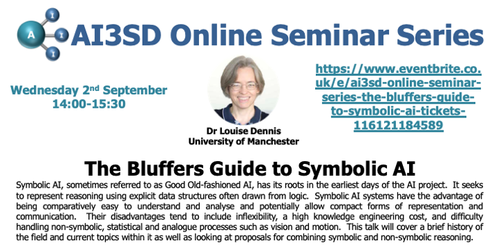 You are currently viewing 02/09/2020 – AI3SD Online Seminar Series: The Bluffers Guide to Symbolic AI – Dr Louise Dennis