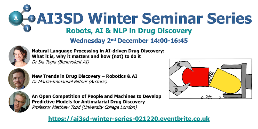 You are currently viewing 02/12/2020 – AI3SD Winter Seminar Series: Robots, AI and NLP in Drug Discovery