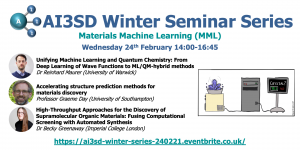Read more about the article 24/02/2021 – AI3SD Winter Seminar Series: Materials Machine Learning (MML)