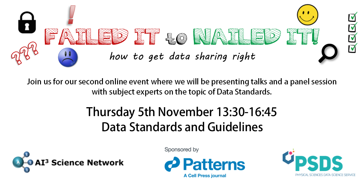 Read more about the article 05/11/2020 – Failed it to Nailed it! How to get data sharing right! – Data Standards and Guidelines