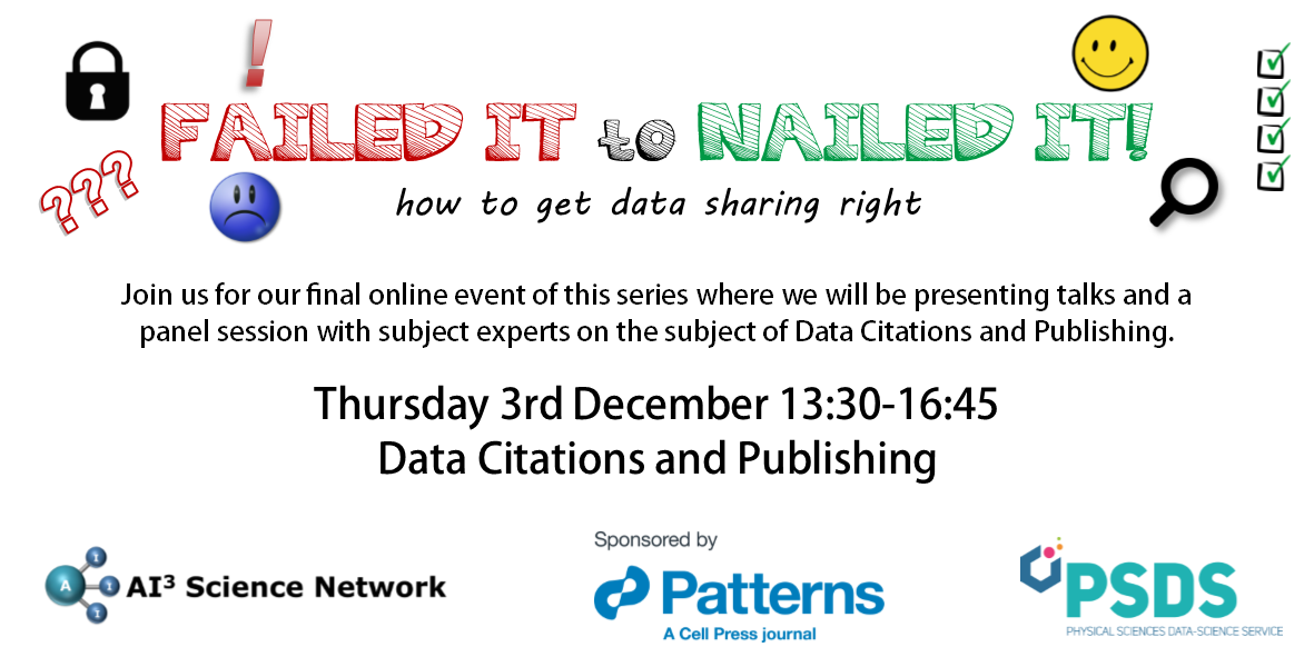 Read more about the article 03/12/2020 – Failed it to Nailed it! How to get data sharing right! – Data Citations & Publishing