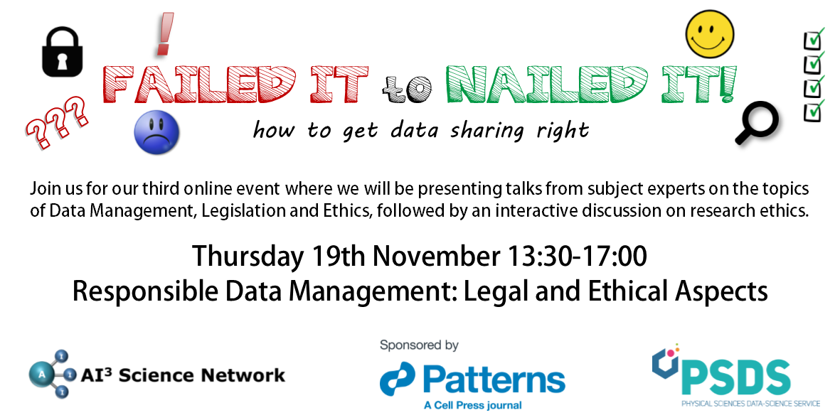 Read more about the article 19/11/2020 – Failed it to Nailed it! How to get data sharing right! – Responsible Data Management: Legal & Ethical Aspects