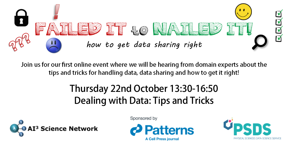 Read more about the article 22/10/2020 – Failed it to Nailed it! How to get data sharing right! – Dealing with Data: Tips & Tricks