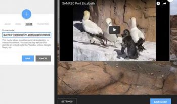 Screenshot of ThingLink user interface, showing a video of seabirds being added to an image.