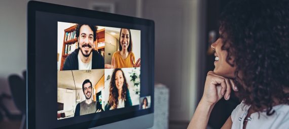 Group of people having a video conference.