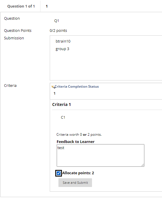 An example screenshot of a student completing an evaluation.