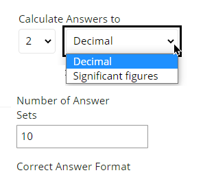 Screenshot showing the choice of whether to use Decimals or Significant figures.