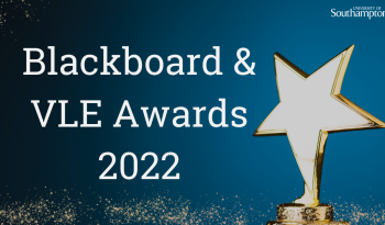 Text that reads Blackboard and VLE awards with a star trophy to the right of the text.