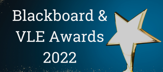 Text that reads Blackboard and VLE awards with a star trophy to the right of the text.