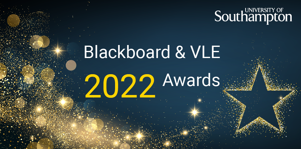 Blackboard and VLE Awards 2022, surrounded by glitter and stars.