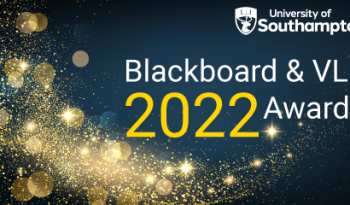 Over a background of trailing glittery stars, text reads 'University of Southampton Blackboard & VLE Awards 2022'