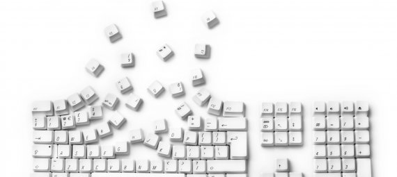 An illustrative image of a keyboard where the keys are falling into their place on a standard keyboard.