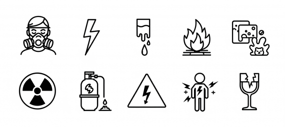 A collection of hazard warning signs as examples similar to those you might use for a content or trigger warnings.